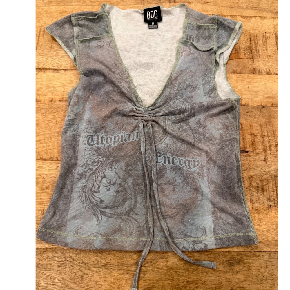 BDG Urban Outfitters Y2K Graphic Cap Sleeve Top Grey Blue Utopian Energy Medium